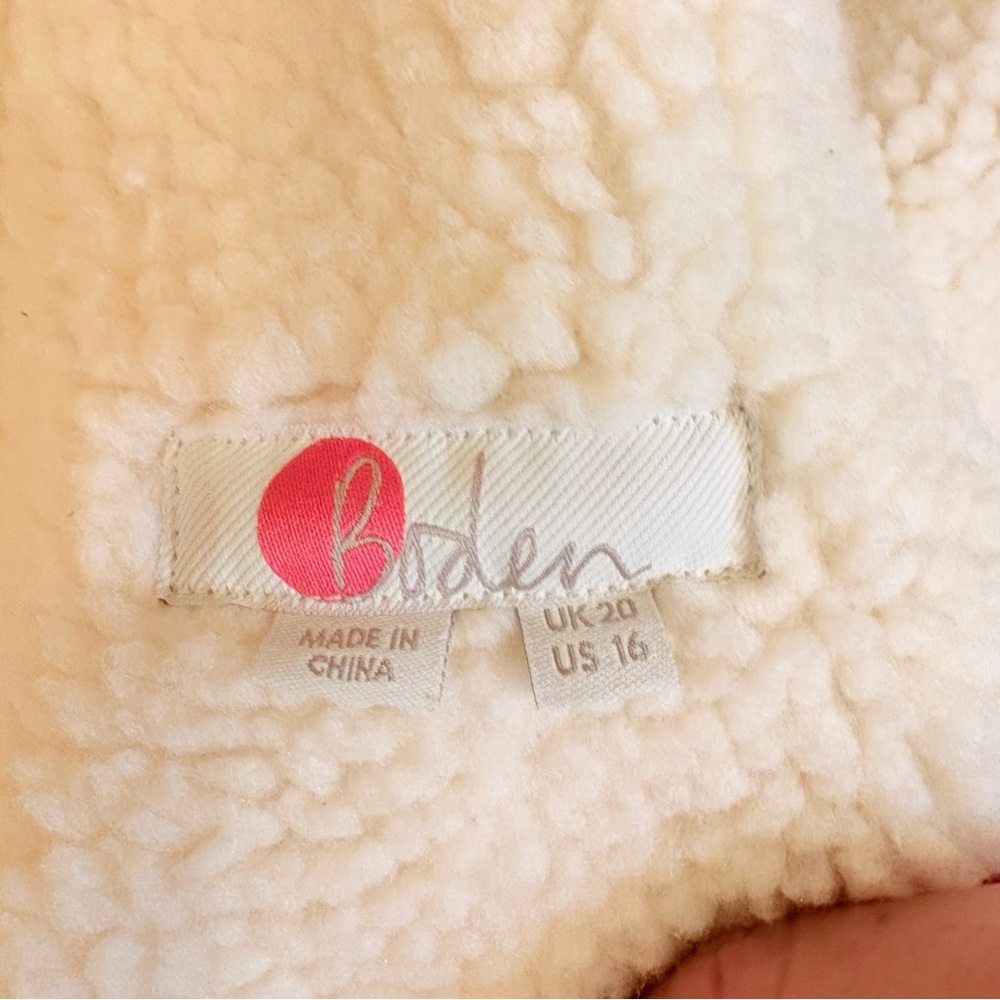 Boden Bell Teddy Tan Faux Suede Faux Shearling Lined and Trimmed Long Coat Sz 16 - Picture 8 of 14